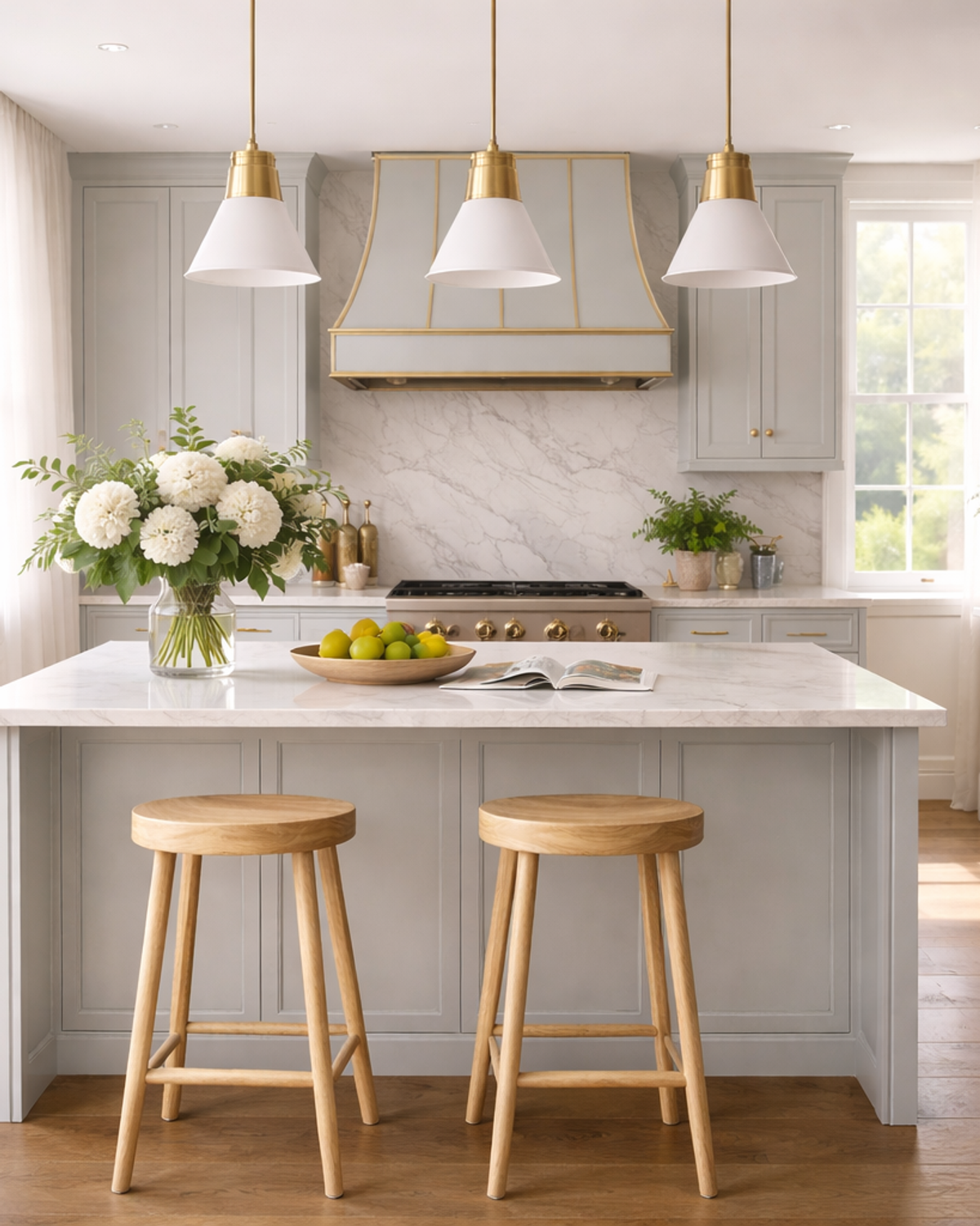 Modern kitchen with pendant lights